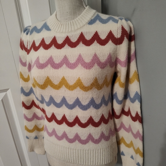 💕 EUC Greylin Brand Janey Ivory Wave Retro Look Fitted Sweater, Ladie's, Small - Picture 4 of 15